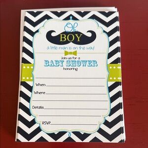 Oh Boy Baby Shower Invitations - Chevron Mustache Design